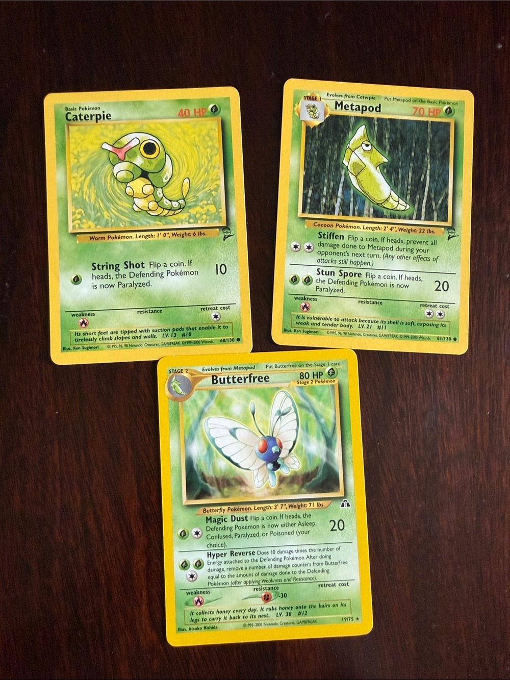 Vintage Pokémon Card Trio — Caterpie, Metapod & Butterfree